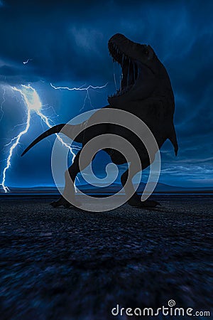 T-rex in the wild world storm Stock Photo