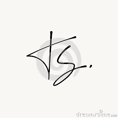 T S TS monogram logo. Ts minimalist handwriting initials or icon with floral elements. Design for wedding invitation Cartoon Illustration