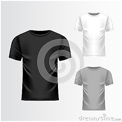 T-shirt black, grey, white template, front view. Vector realistic mock up Vector Illustration