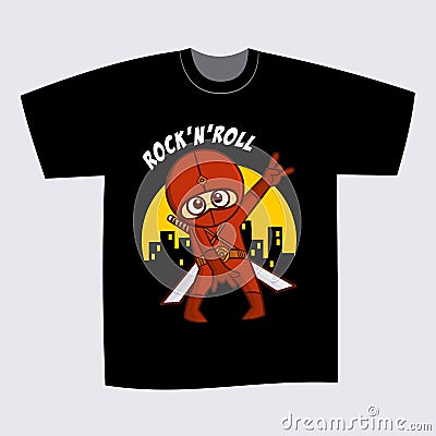 T-shirt Black Print Design Superhero Ninja Rock and Roll Stock Photo