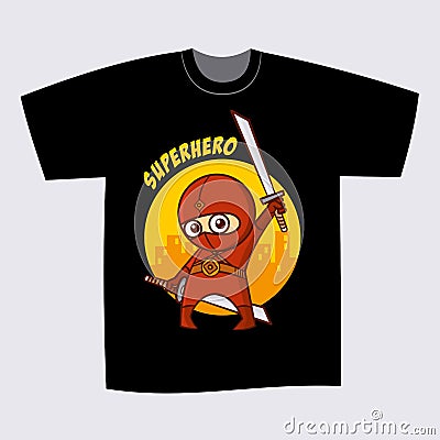 T-shirt Black Print Design Superhero Ninja Vector Illustration