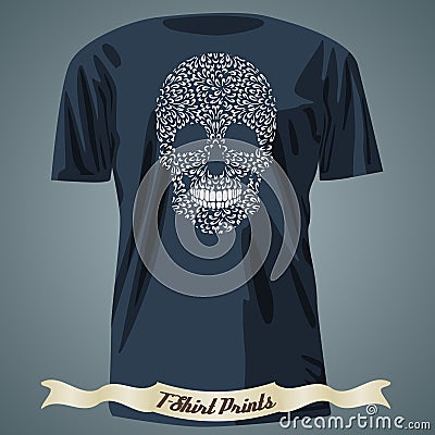 T-shirt design with abstract skull made of mehndi pattern Vector Illustration