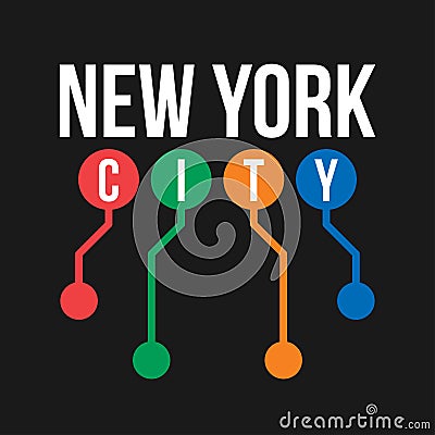 T-shirt design in the concept of New York City subway. Cool typography with abstract New York subway map for shirt print. T-shirt Vector Illustration