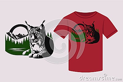 T-shirt design, Eurasian lynx Vector Illustration