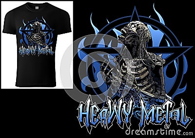 T-shirt Design Heavy Metal with Skeleton Vector Illustration