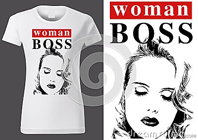 T-shirt Design with Inscription Woman Boss Vector Illustration