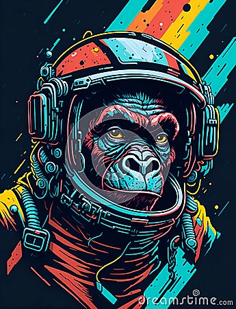T-shirt design with monkey astronaut. AI generated illustration Cartoon Illustration