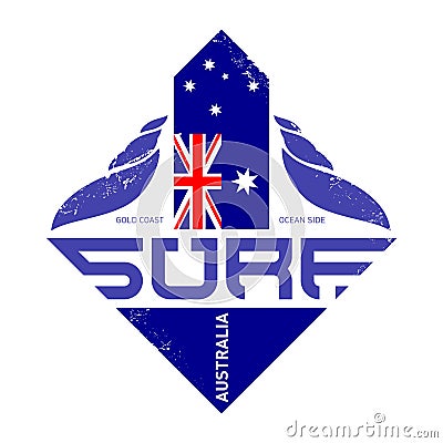 T-shirt Design for surfers, Gold coast surf rider, Australia. Surfing vintage label with waves. Vector illustration with Vector Illustration
