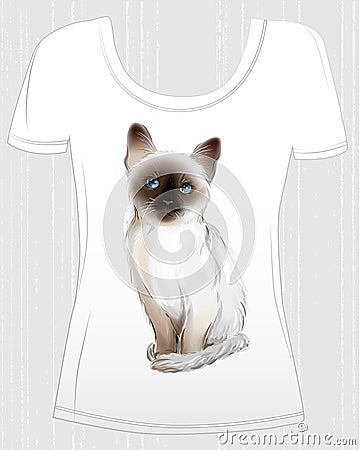 T-shirt design with thai kitten. Vector Illustration