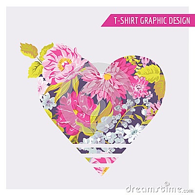 T-shirt Floral Heart Graphic Design Vector Illustration