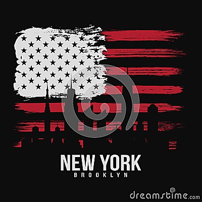 T-shirt graphic design with american flag and grunge texture. New York typography shirt design Vector Illustration