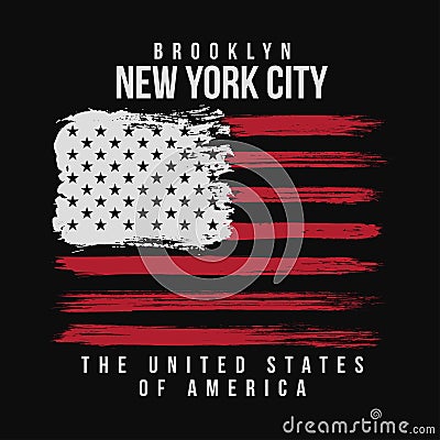 T-shirt graphic design with american flag and grunge texture. New York typography shirt design Vector Illustration