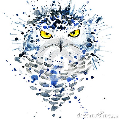 T-shirt graphics/cute snowy owl, illustration watercolor Cartoon Illustration