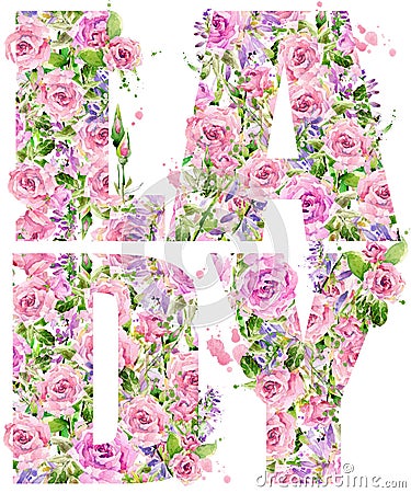 T-shirt graphics. Lady. Rose flower watercolor Stock Photo