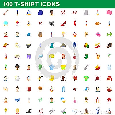 100 t-shirt icons set, cartoon style Vector Illustration