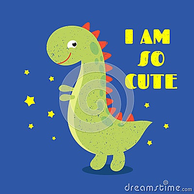 T shirt kids print label with cute dinosaur Vector Illustration