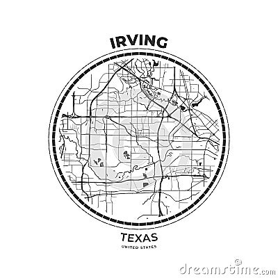 T-shirt map badge of Irving, Texas Vector Illustration