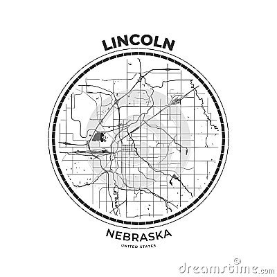 T-shirt map badge of Lincoln, Nebraska Vector Illustration