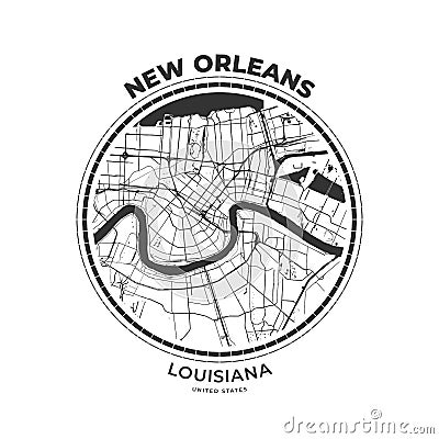 T-shirt map badge of New Orleans, Louisiana Vector Illustration