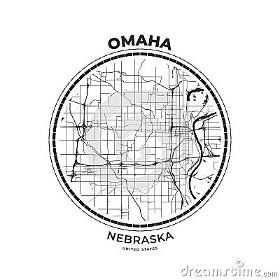 T-shirt map badge of Omaha, Nebraska Vector Illustration