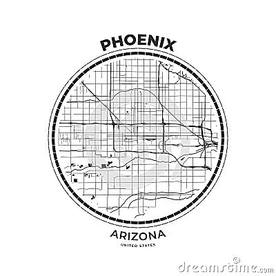 T-shirt map badge of Phoenix, Arizona Vector Illustration