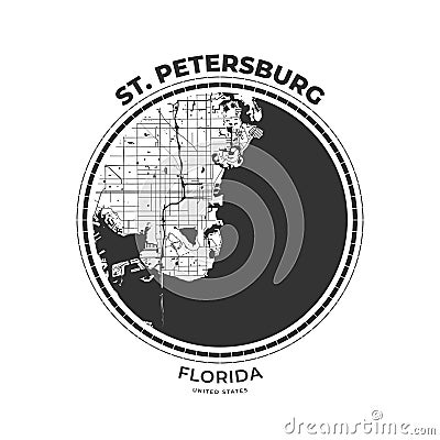 T-shirt map badge of St. Petersburg, Florida Vector Illustration