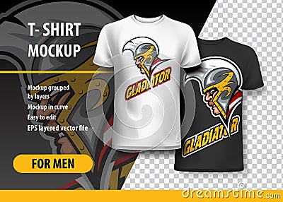 T-Shirt Mockup with Gladiator side Head, fully editable. Vector Illustration