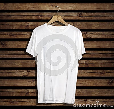 T-shirt mockup and template on wood background for fashion and graphic designer Stock Photo