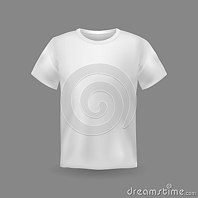 T-shirt mockup. White 3d blank casual clothing uniform, female and male clothes short sleeves, empty textile front view Vector Illustration