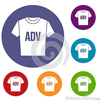 T-shirt with print ADV icons set Vector Illustration