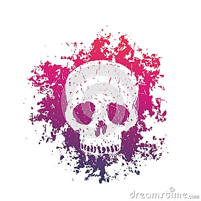 T-shirt print with grunge skull over white Vector Illustration