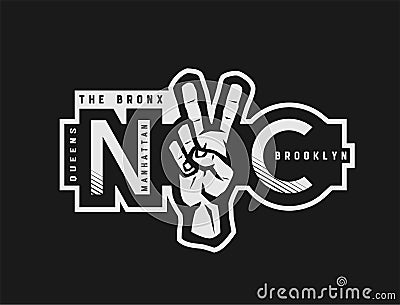 T-shirt Printing design. NYC emblem. New york, manhattan, brooklyn, queens, the bronx. Vector illustration. Vector Illustration