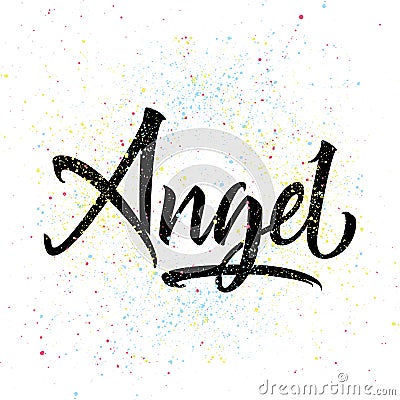 T-shirt printing logo template. Angel. Hand drawn calligraphy Vector Illustration