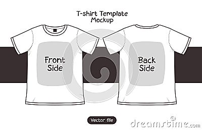 T-shirt printing template mockup vector set front and back side view Vector Illustration