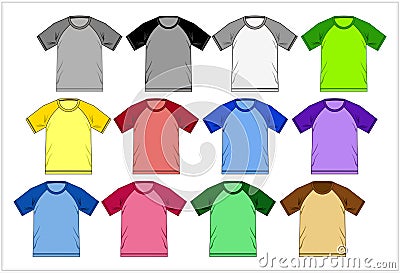 T Shirt Raglan Colorful 02, Vector Vector Illustration