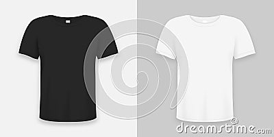 T-shirt realistic mockup in white and black color. 3d template of tee shirts set with short sleeve. Basic editable mockup. Vector Vector Illustration