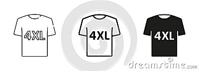 T-shirt Size Black Silhouette and Line Icons Set. Human Clothing 4XL Size Label. Man or Woman T-Shirt Large Size Tag Vector Illustration