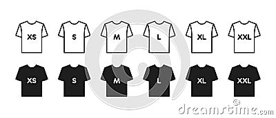 T-Shirt size vector icon set. Clothing size label or tag. From XS to XXL Vector Illustration