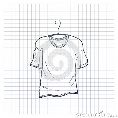 T-shirt sketch. Hand drawn t-shirt on a hanger, doodle clothes. Vector illustration. Vector Illustration