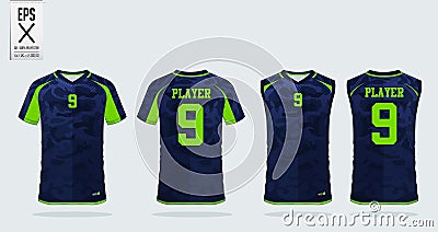 T-shirt sport design template for soccer jersey, football kit and tank top for basketball jersey. Uniform in front and back view. Vector Illustration