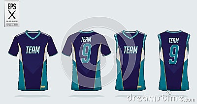 T-shirt sport design template for soccer jersey, football kit and tank top for basketball jersey. Uniform in front and back view. Vector Illustration