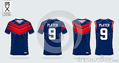 T-shirt sport design template for soccer jersey, football kit, tank top for basketball jersey. Uniform in front view back view. Vector Illustration