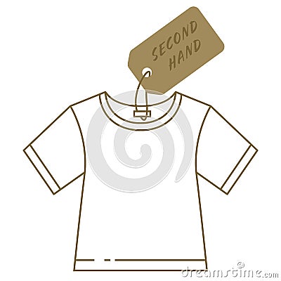 T-shirt and tag with inscription second hand. Second hand clothing shop. Circular fashion, eco friendly sustainable shopping, Vector Illustration