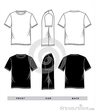 T-shirt template black white, front, Side, Back Vector Illustration