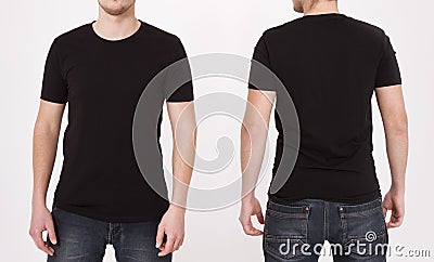 T-shirt template black. Front and back view. Mock up isolated on white background. Stock Photo