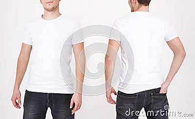 T-shirt template. Front and back view. Mock up isolated on white background. Stock Photo