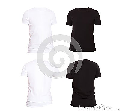 T-shirt template. Front and back view. Mock up isolated on white background. Blank Shirt. Black and white Shirts Set Stock Photo