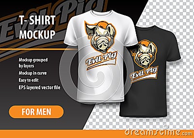 T-Shirt template, fully editable with Evil Pig Team Logo. EPS 10 Vector Illustration. Vector Illustration