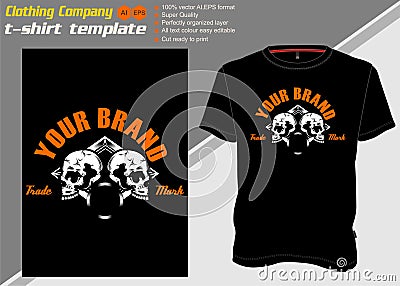 T shirt template with two skull,hand drawing vector Vector Illustration