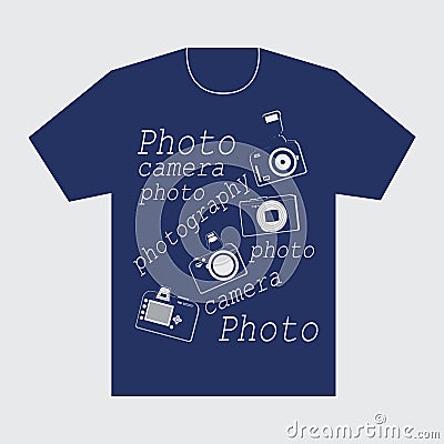 T-shirt with their cameras and words, Photo, photography, photographer. Vector Illustration